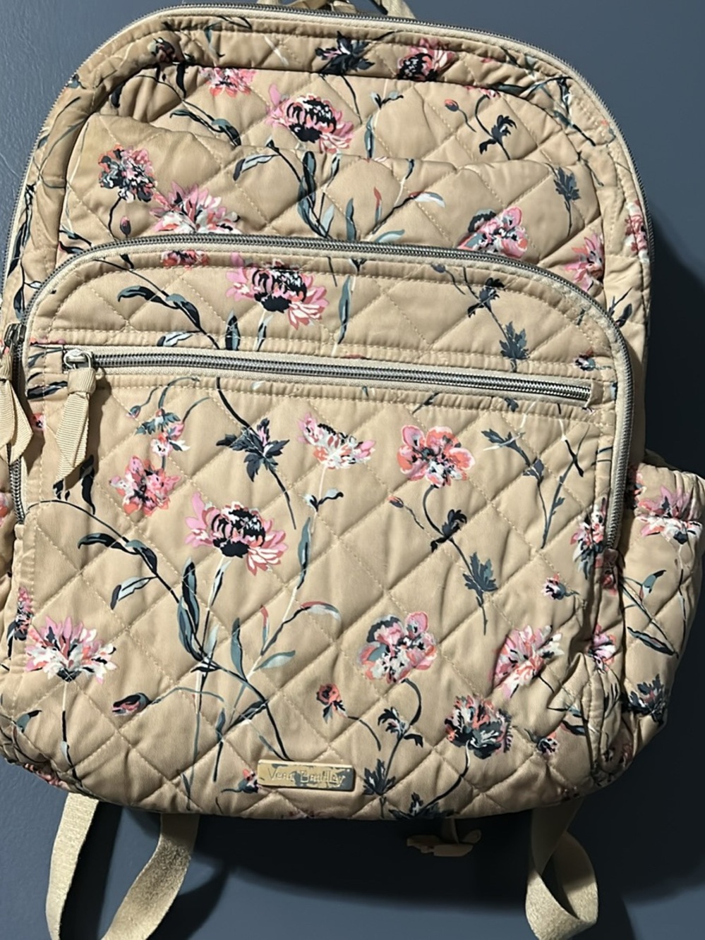 Beige Floral Quilted Backpack - Women
